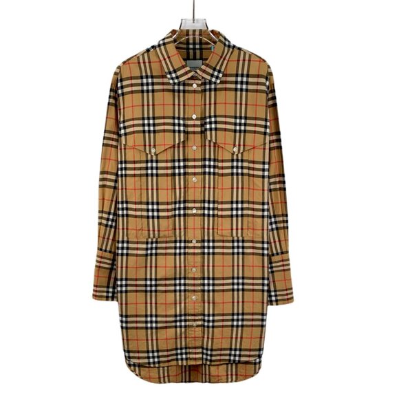 J19174 Burberry Brown classic checked cotton lapel long-sleeved shirt 38 S size